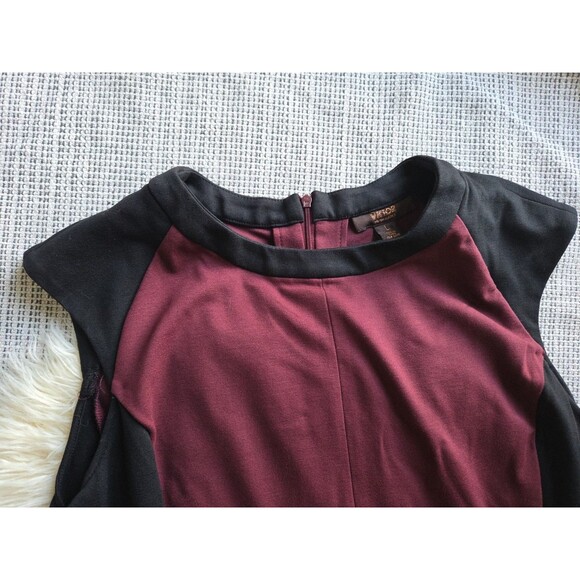 NWT VICTOR ALFARO L Maroon Red & Black Colorblock Fitted Knee Length Dress - Picture 4 of 10